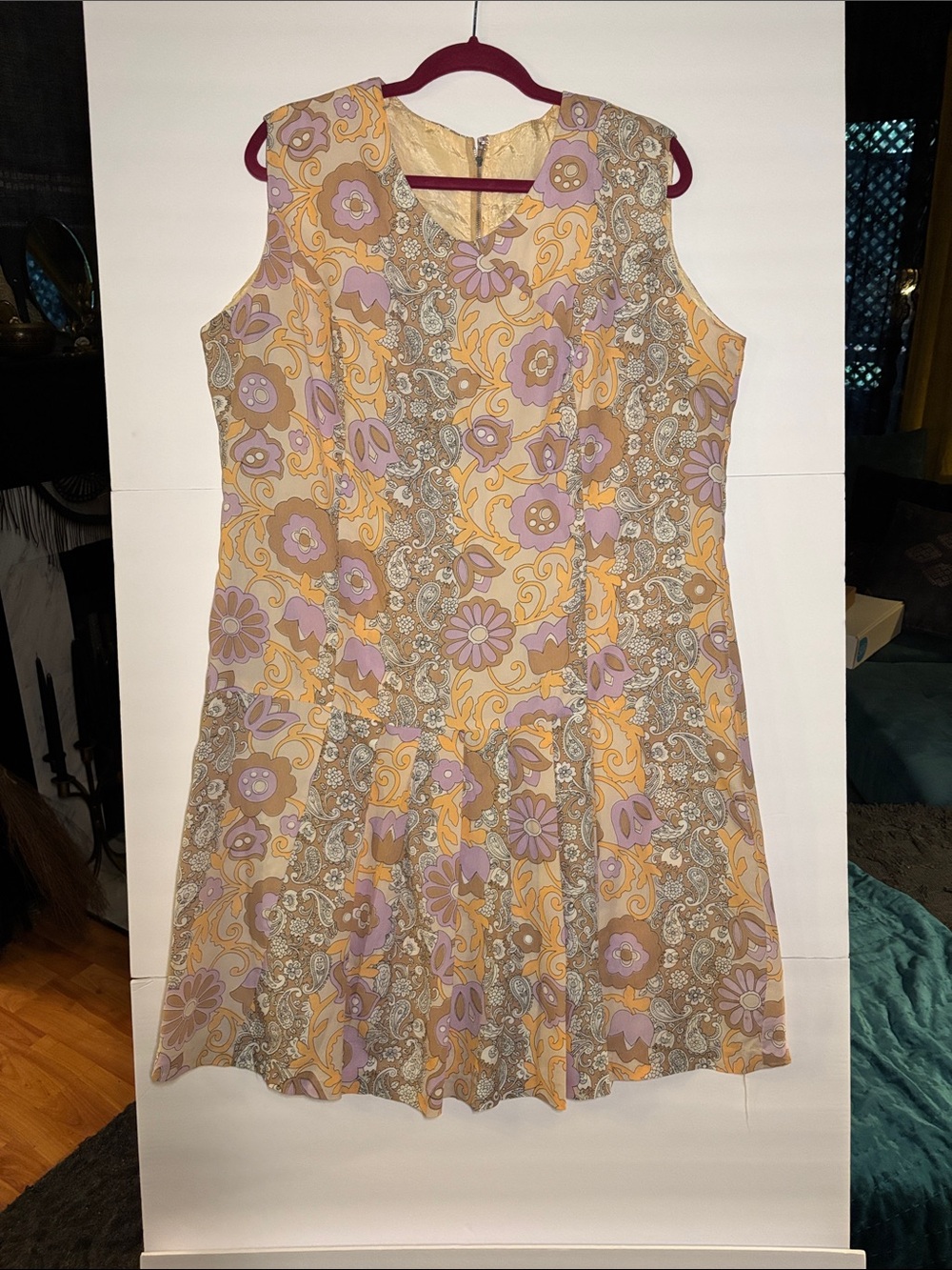 Vintage Floral Mini Dress in Yellow & Lavender